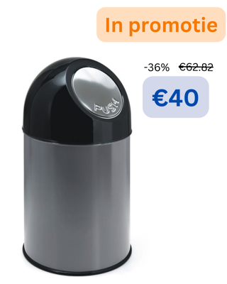 AFVALBAK MET PUSHDEKSEL METALLIC ZWART 30L